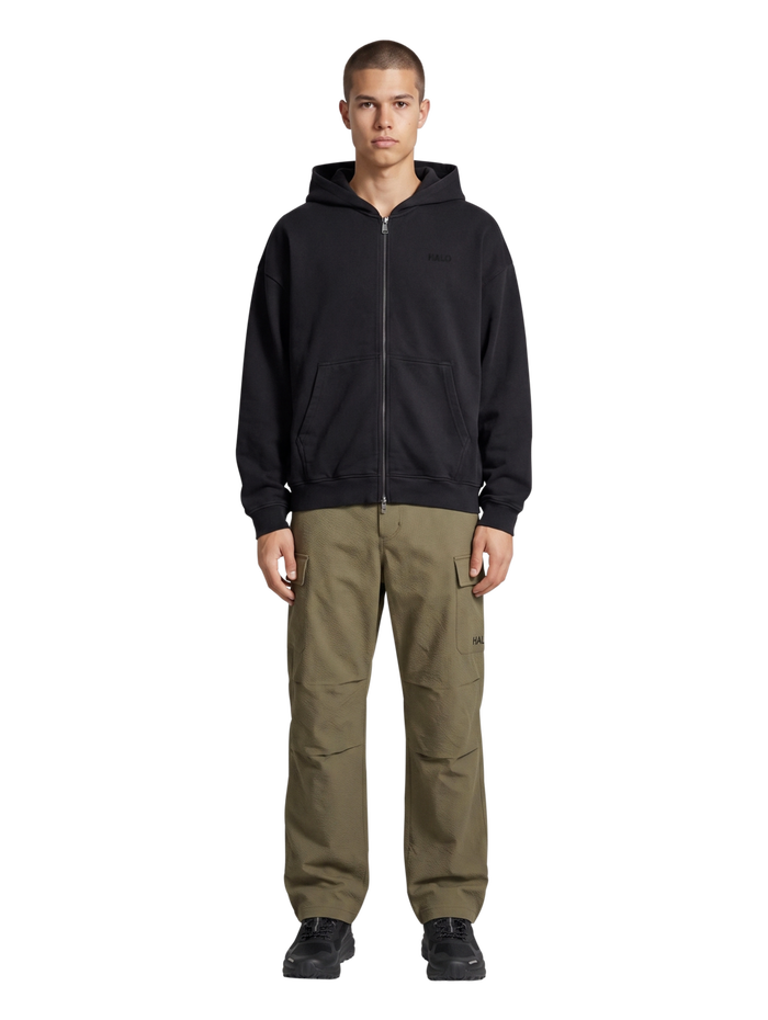 HALO LOGO FULL ZIP HOODIE, BLACK, model