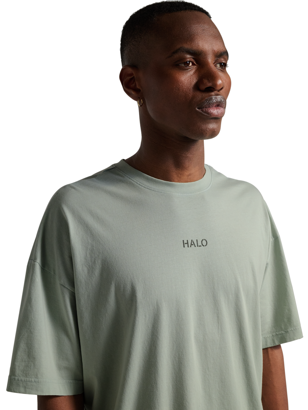 HALO GRAPHIC LOGO BOXY T-SHIRT, STORM GRAY, model