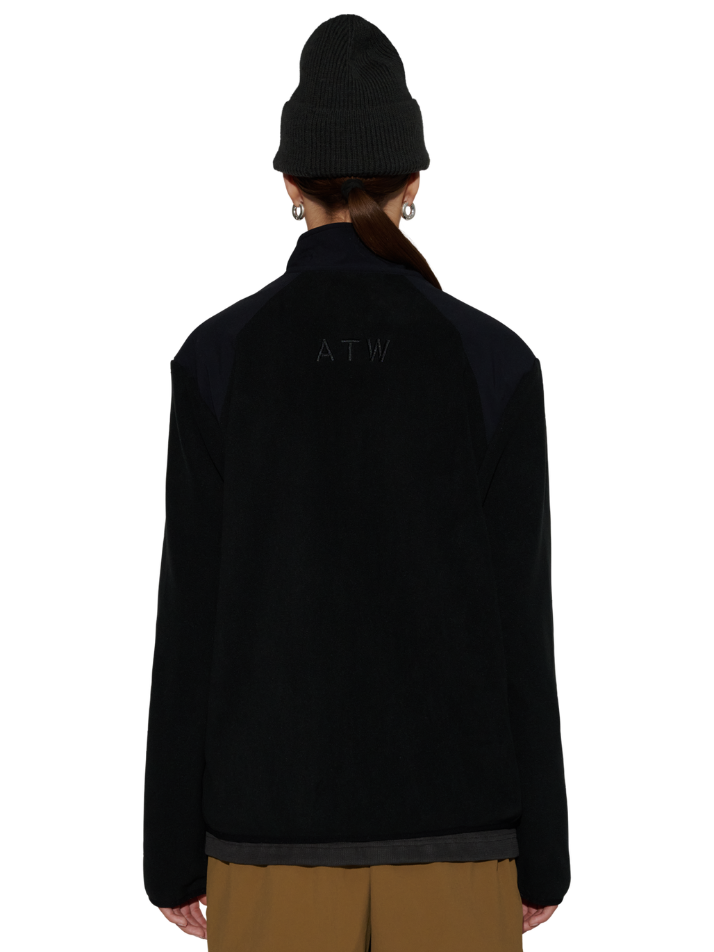 HALO PANELED FLEECE JACKET, BLACK, model