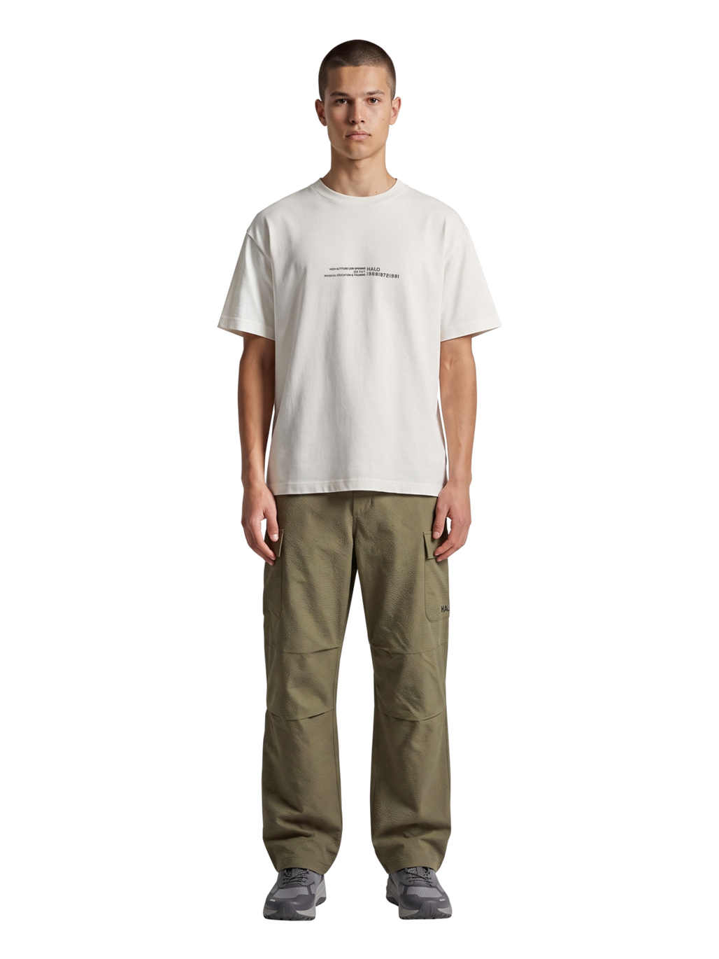 HALO GRAPHIC BOXY T-SHIRT, MARSHMALLOW/WILD LIME, model