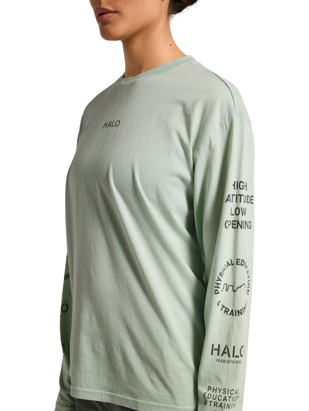 HALO GRAPHIC LOGO LONGSLEEVE, STORM GRAY, model