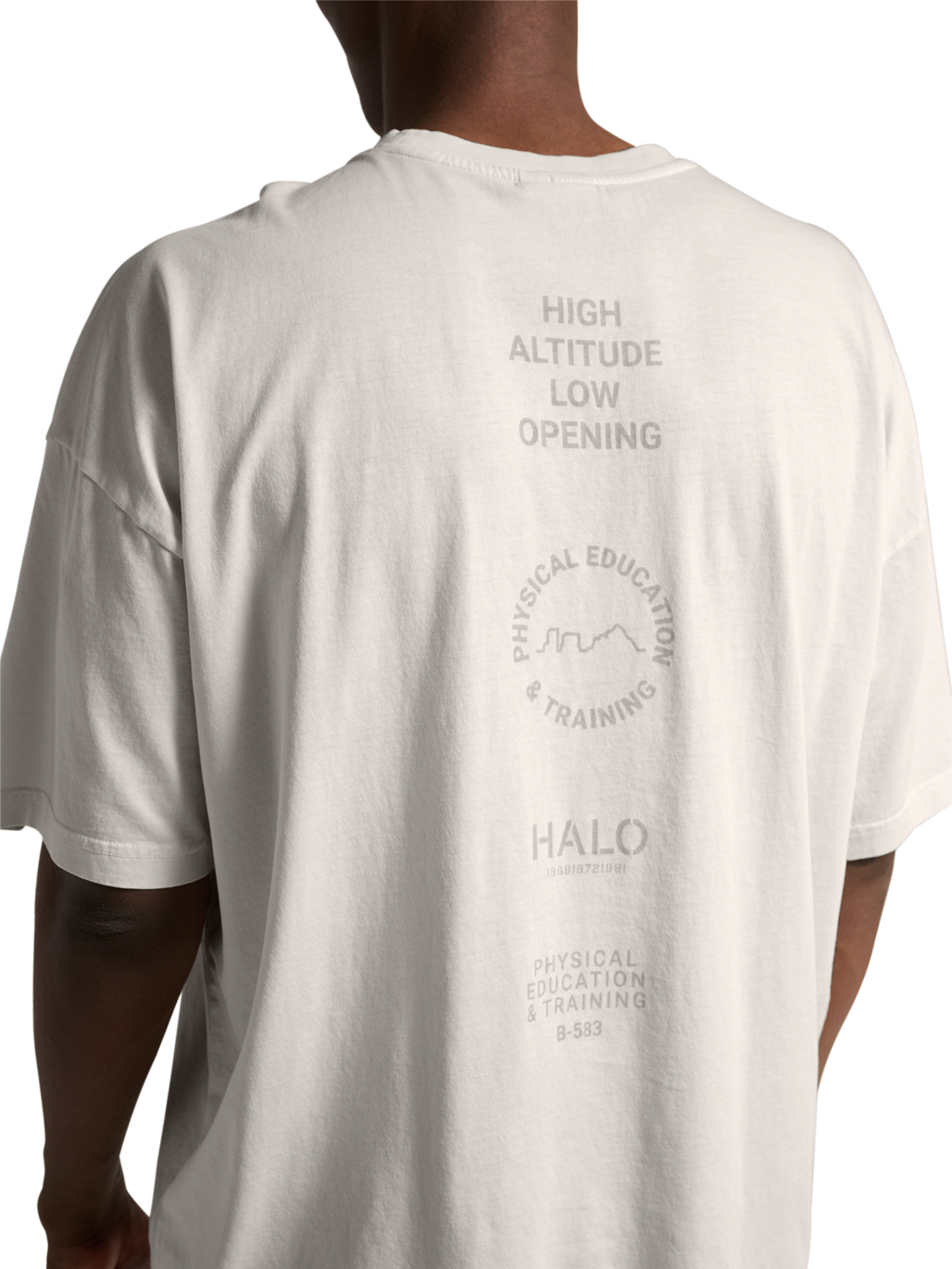 HALO GRAPHIC LOGO BOXY T-SHIRT, MARSHMALLOW, model
