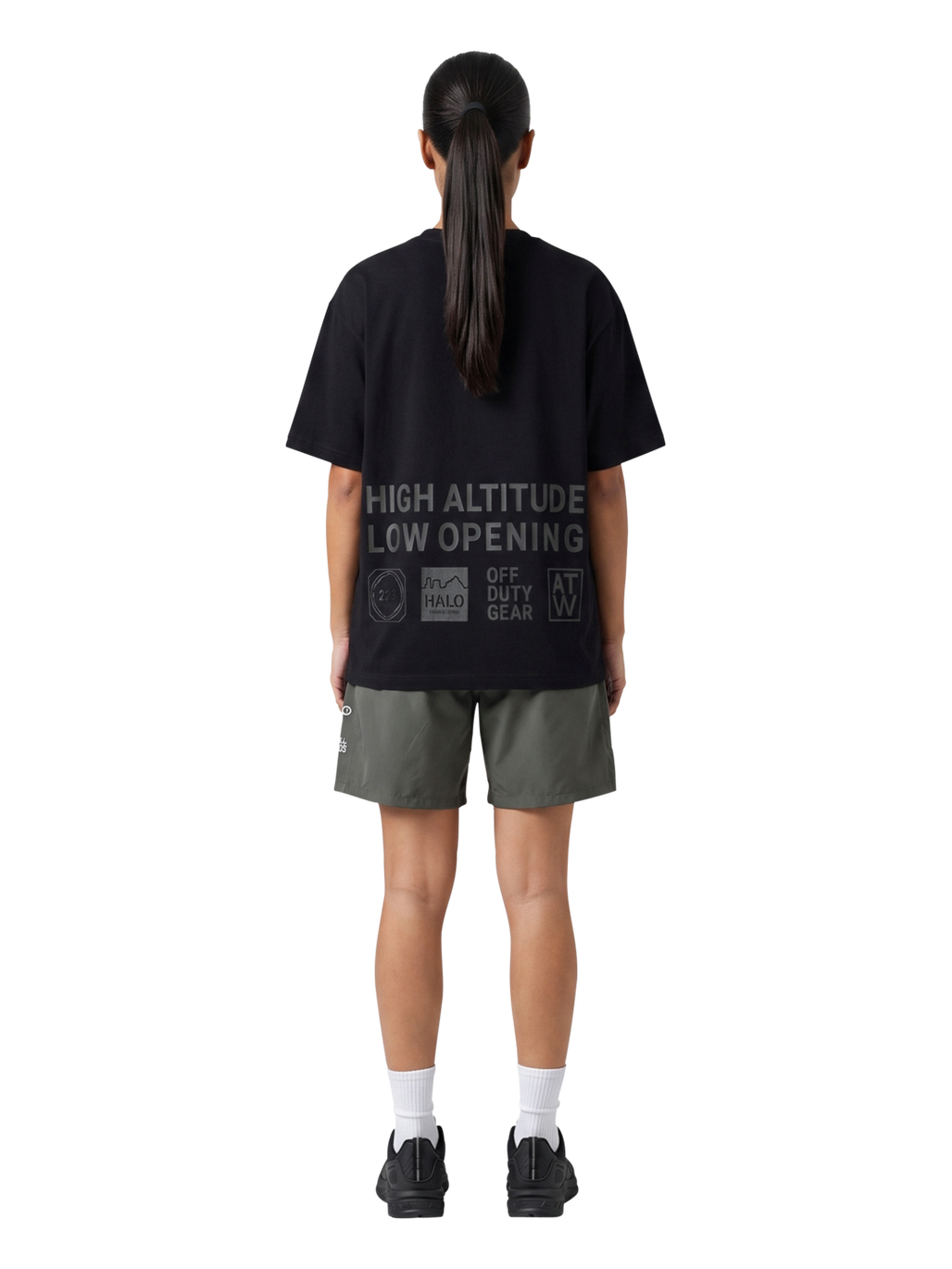 HALO GRAPHIC BOXY T-SHIRT, BLACK/RAVEN, model