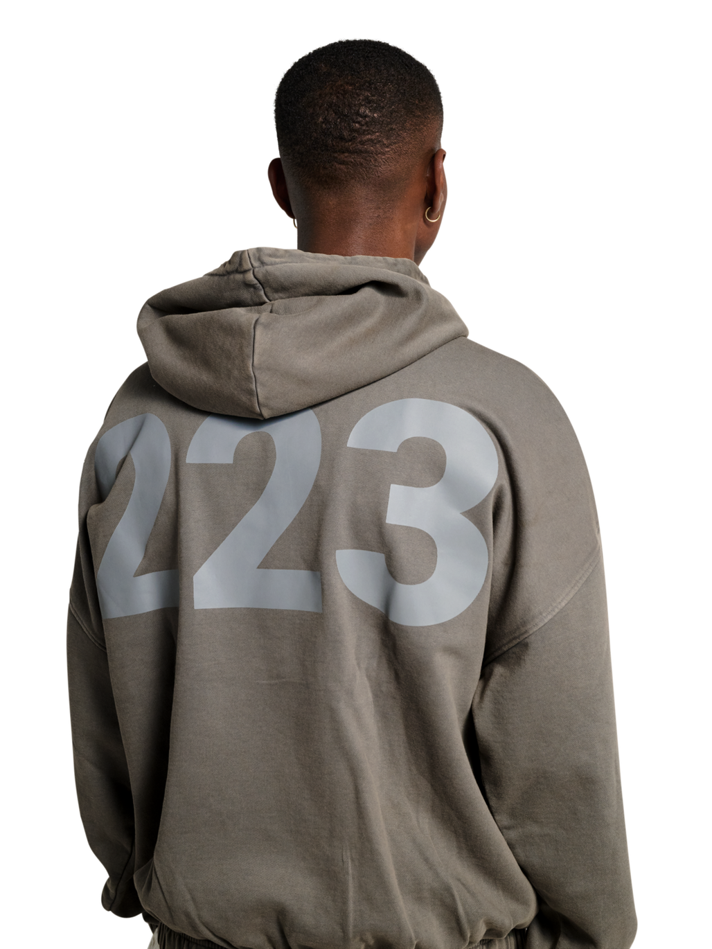 HALO DHOBI BOXY HOODIE, GUNMETAL, model