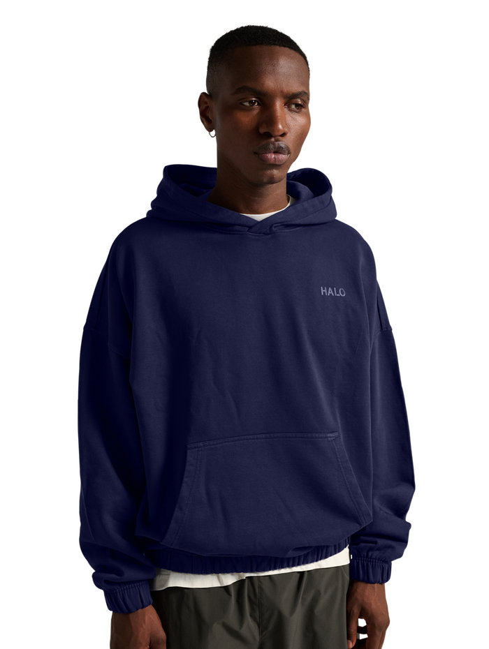 HALO DHOBI BOXY HOODIE, ASTRAL AURA, model