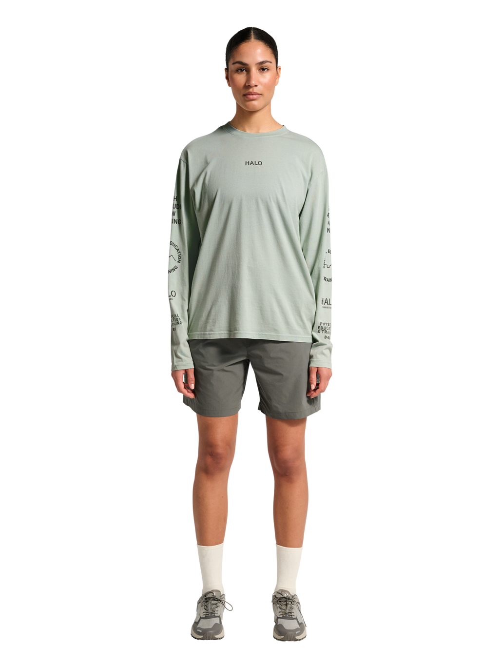 HALO GRAPHIC LOGO LONGSLEEVE, STORM GRAY, model