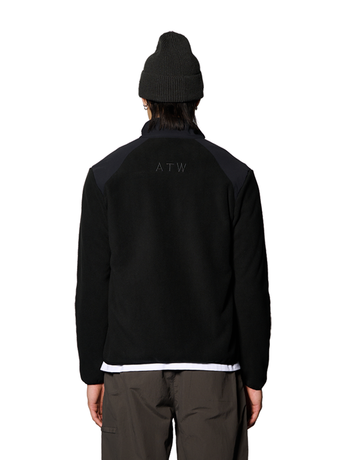 HALO PANELED FLEECE JACKET, BLACK, model