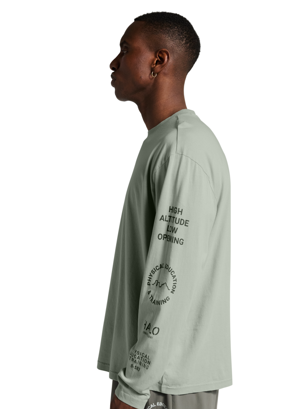 HALO GRAPHIC LOGO LONGSLEEVE, STORM GRAY, model