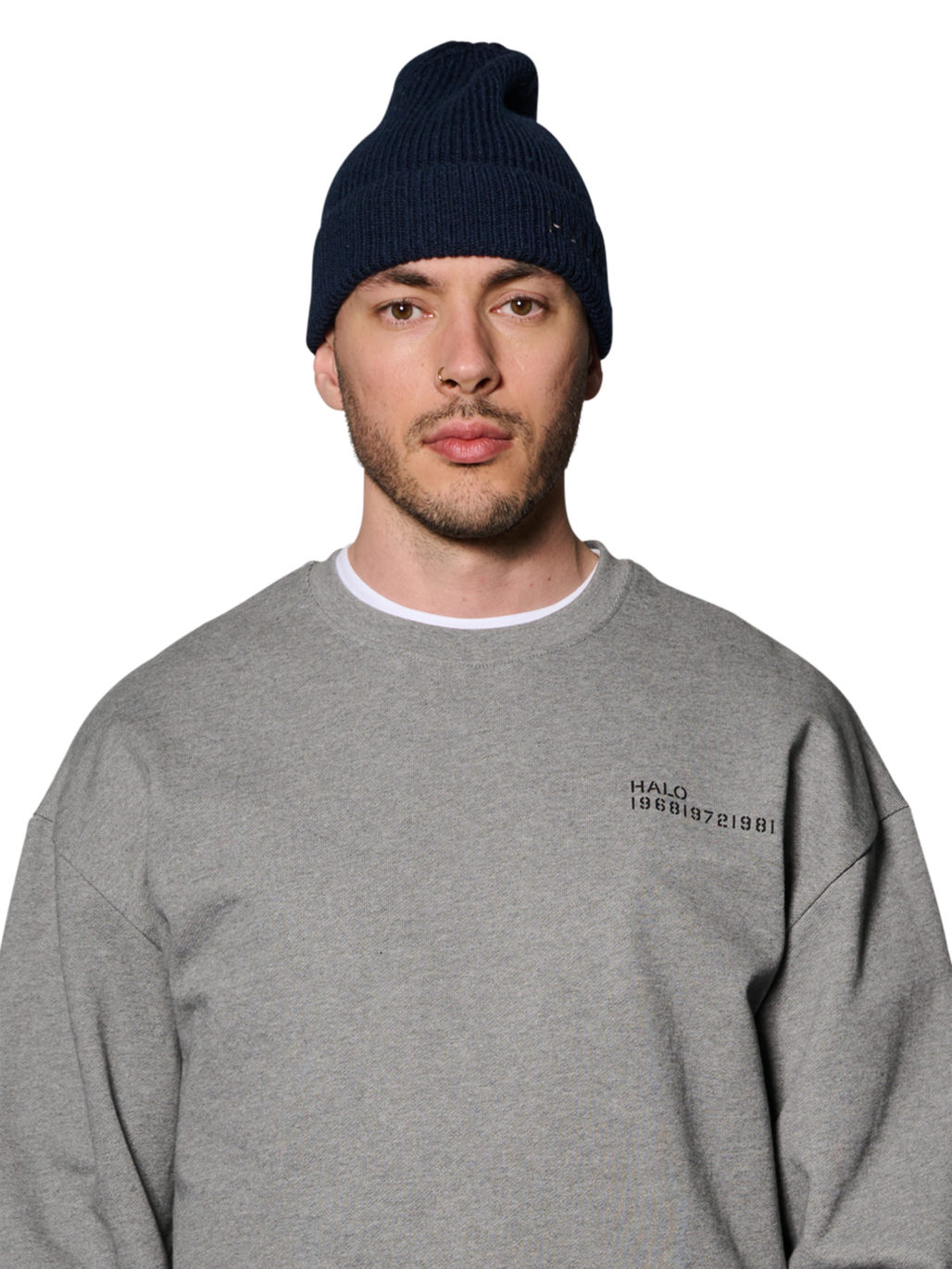 HALO WOOL MIX BEANIE, DARK SAPPHIRE, model