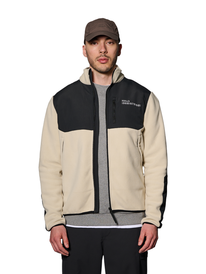 HALO BLOCKED ZIP FLEECE, OYSTER GRAY, model