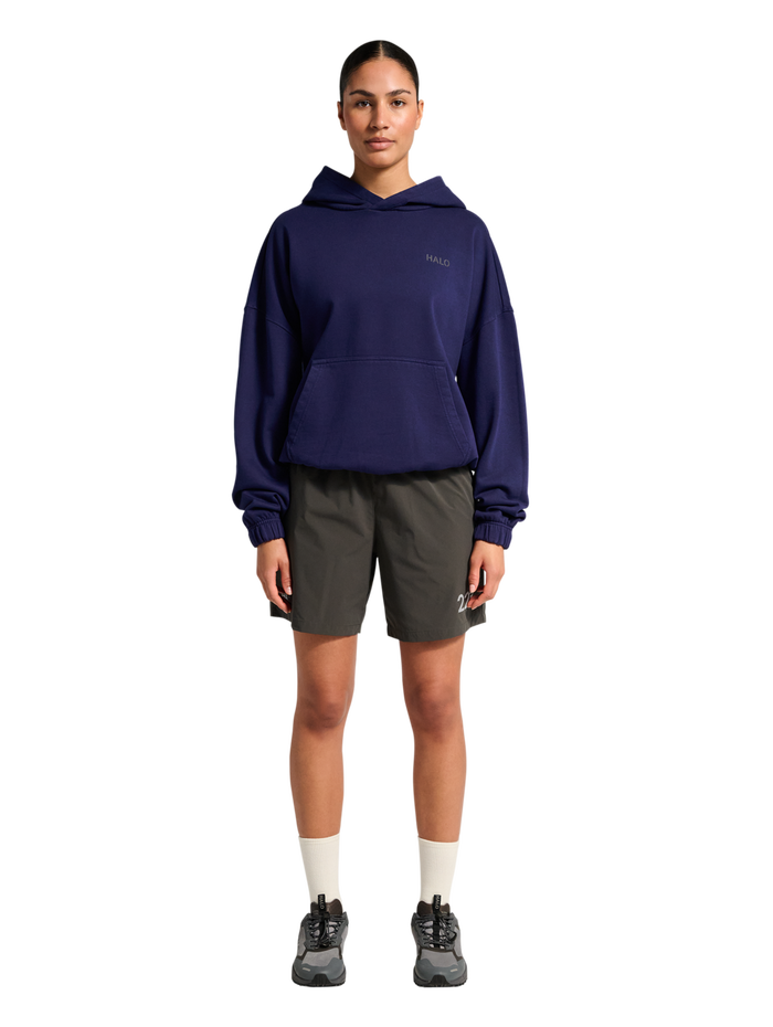 HALO DHOBI BOXY HOODIE, ASTRAL AURA, model
