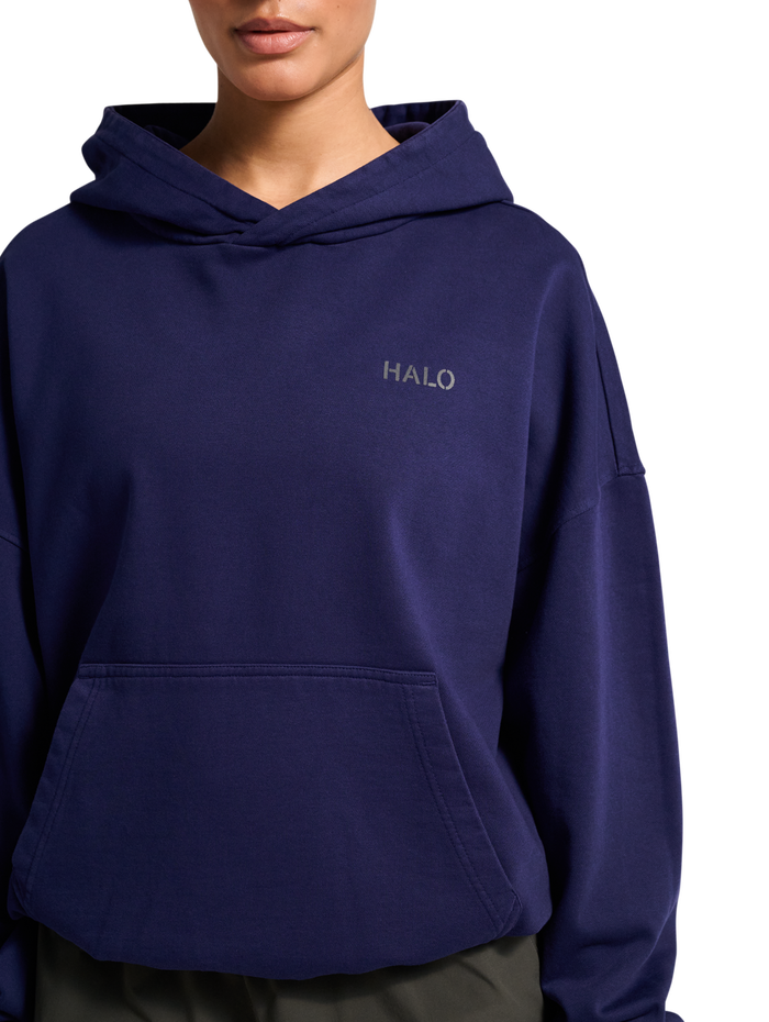 HALO DHOBI BOXY HOODIE, ASTRAL AURA, model