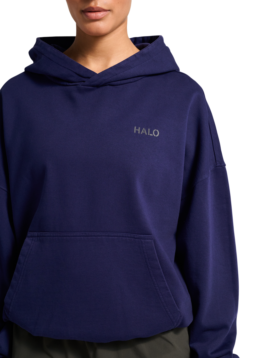 HALO DHOBI BOXY HOODIE, ASTRAL AURA, model