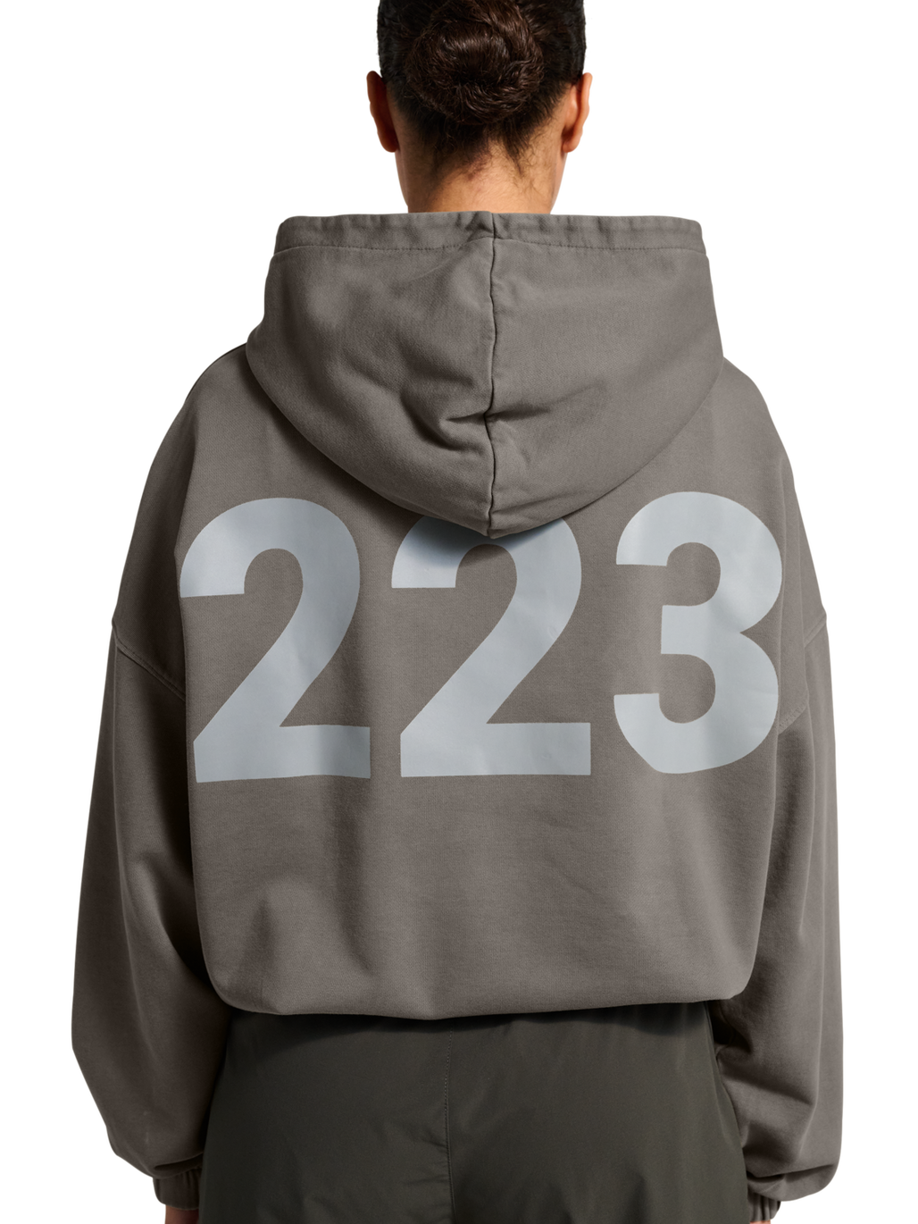 HALO DHOBI BOXY HOODIE, GUNMETAL, model