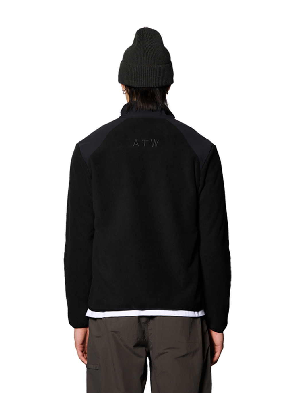 HALO PANELED FLEECE JACKET, BLACK, model