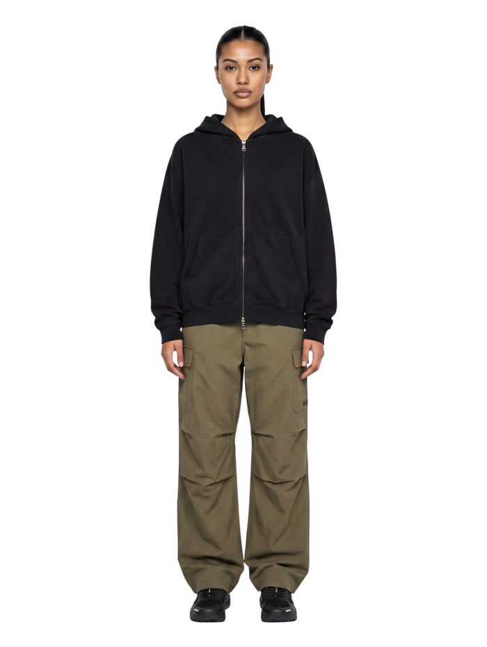 HALO LOGO FULL ZIP HOODIE, BLACK, model