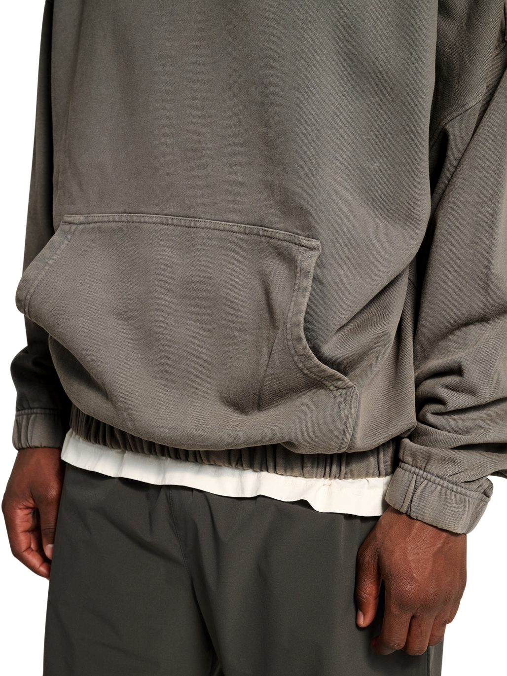 HALO DHOBI BOXY HOODIE, GUNMETAL, model
