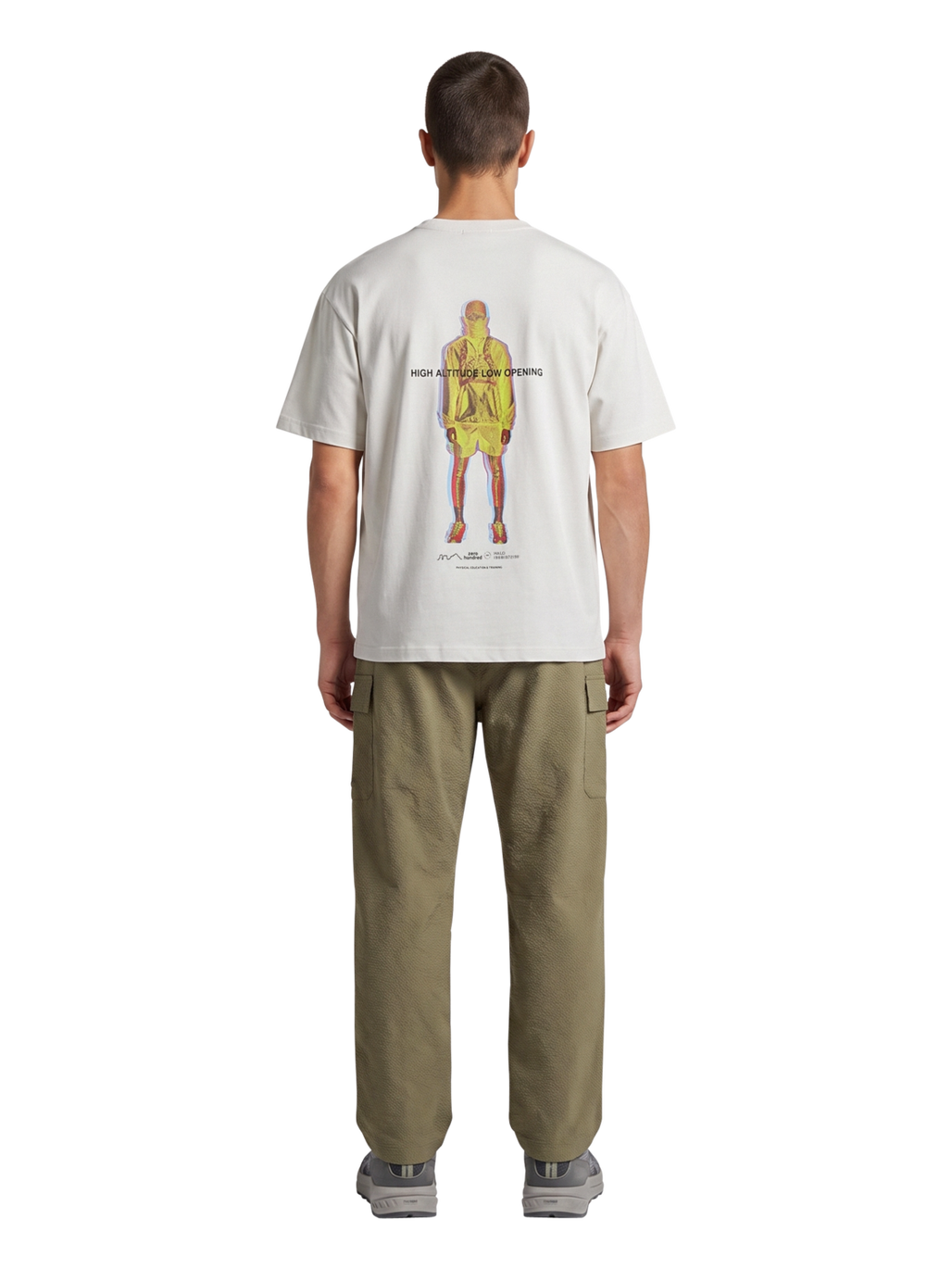 HALO GRAPHIC BOXY T-SHIRT, MARSHMALLOW/WILD LIME, model