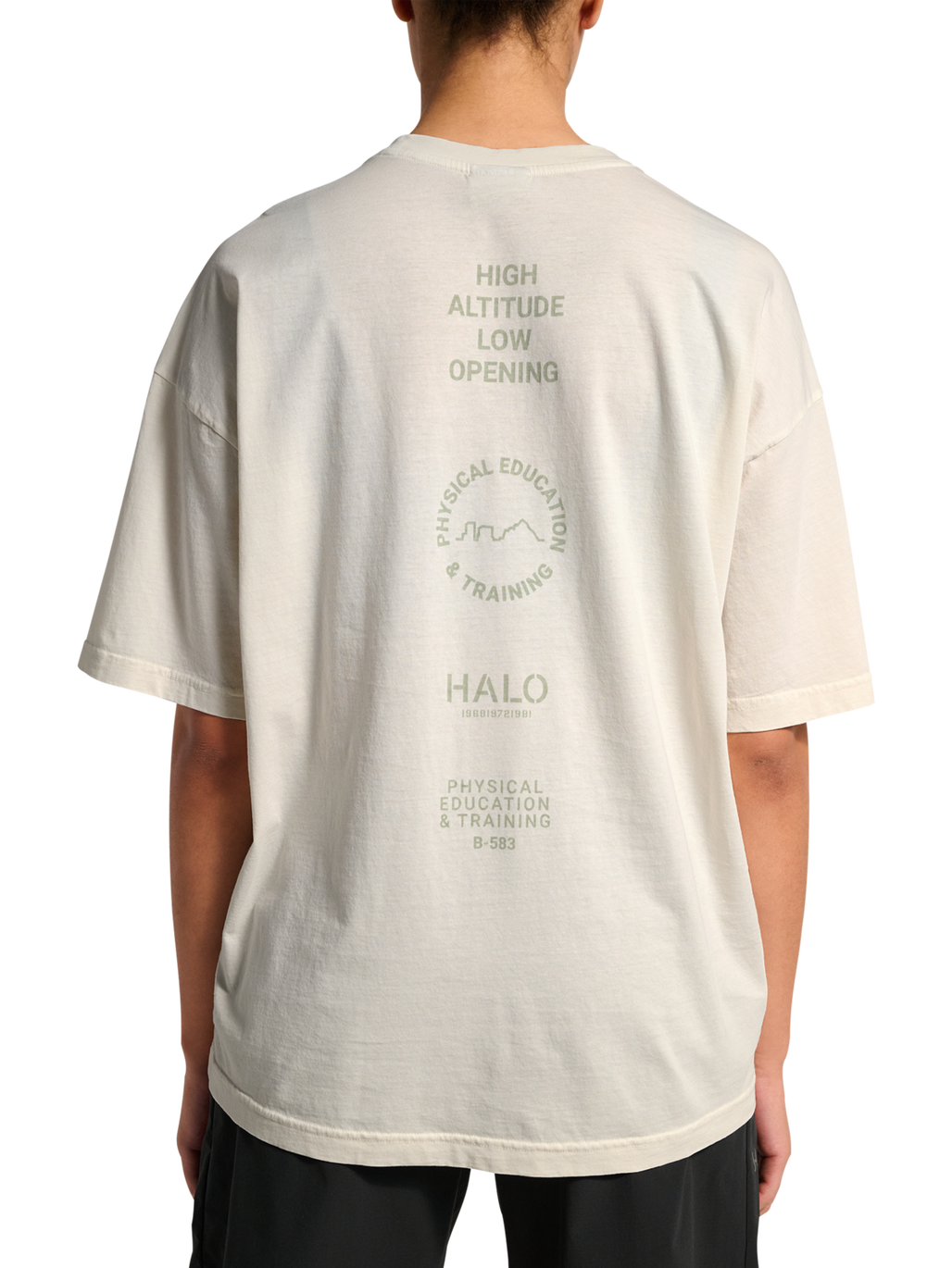HALO GRAPHIC LOGO BOXY T-SHIRT, MARSHMALLOW, model