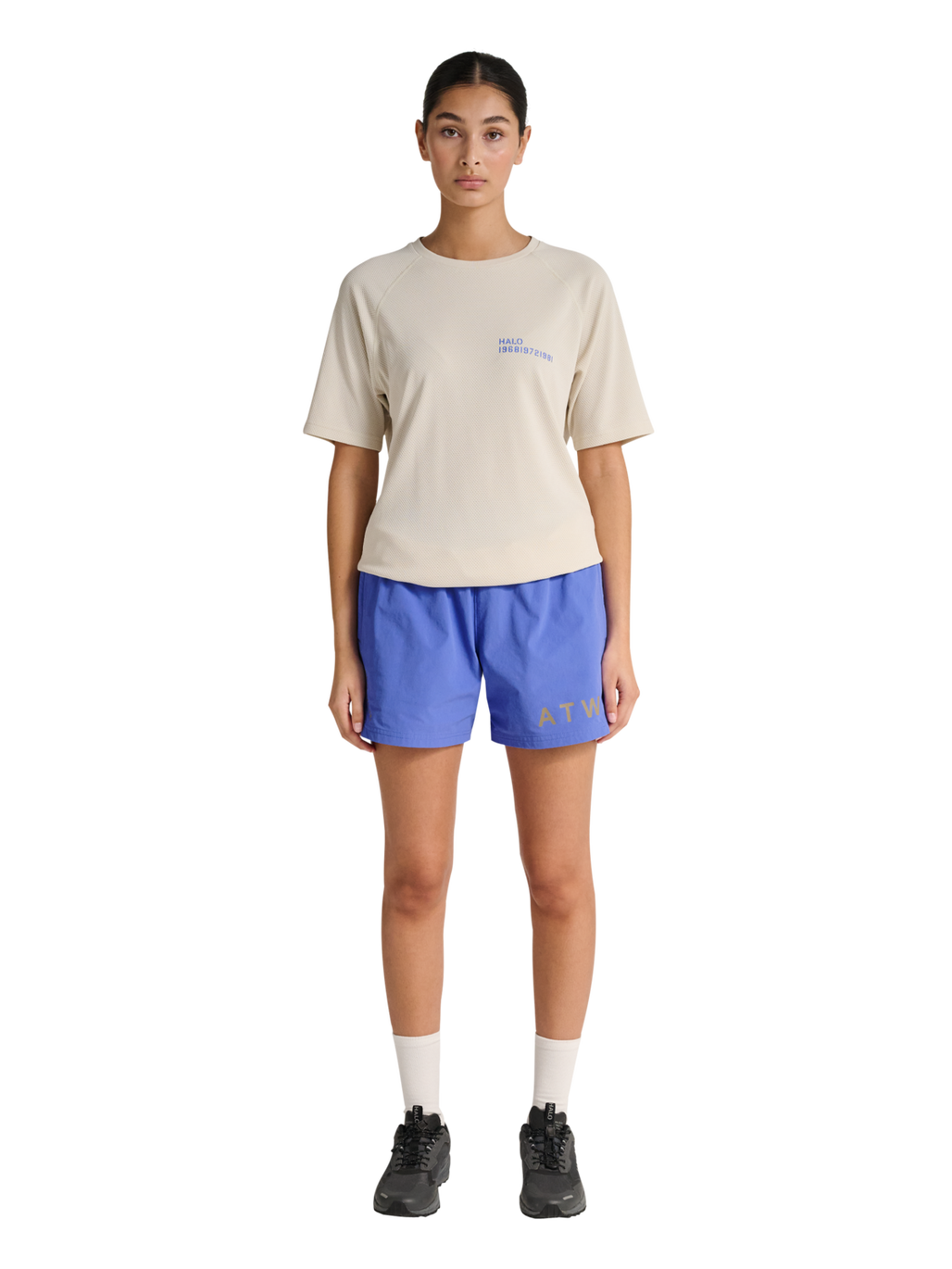 HALO SHORTS, BAJA BLUE, model