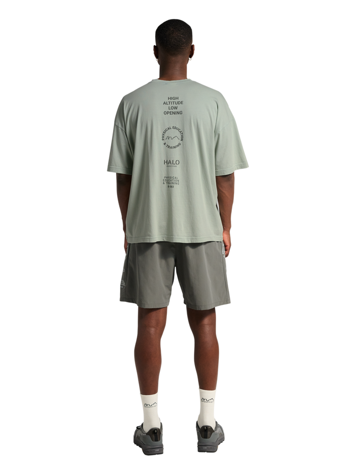 HALO GRAPHIC LOGO BOXY T-SHIRT, STORM GRAY, model