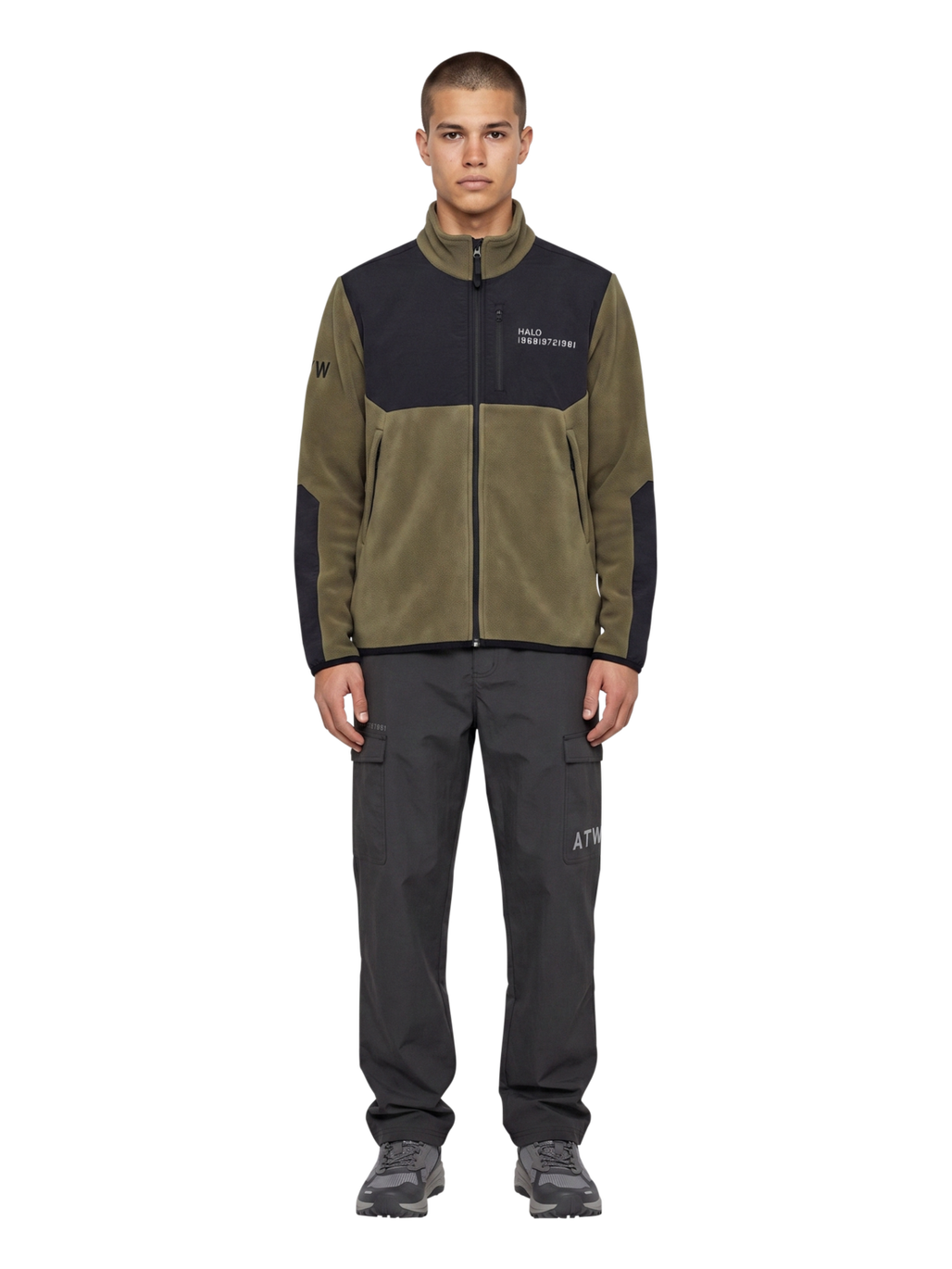 HALO BLOCKED ZIP FLEECE, CAPERS, model