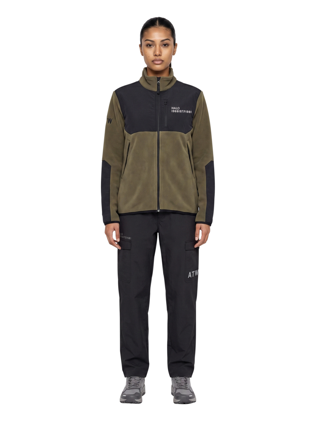 HALO BLOCKED ZIP FLEECE, CAPERS, model
