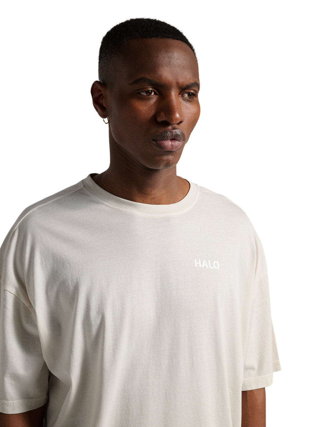 HALO DHOBI BOXY T-SHIRT, MARSHMALLOW, model